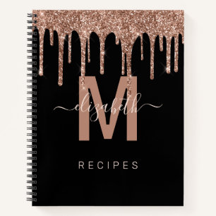 Chic Roos Gold Dripping Glitter Monogram Recipe Notitieboek