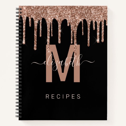 Chic Roos Gold Dripping Glitter Monogram Recipe Notitieboek (Voorkant)