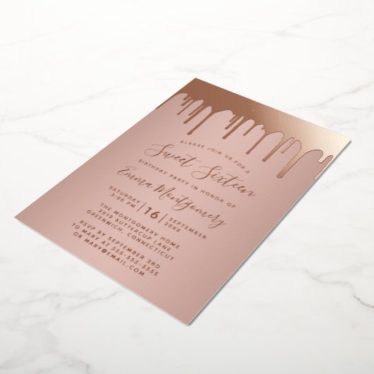 Chic Roos Gold Drips, op 16 oktober, feestdag Folie Uitnodiging (Gedraaid)