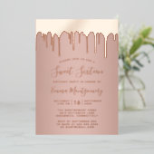 Chic Roos Gold Drips, op 16 oktober, feestdag Folie Uitnodiging (Staand Voorkant)