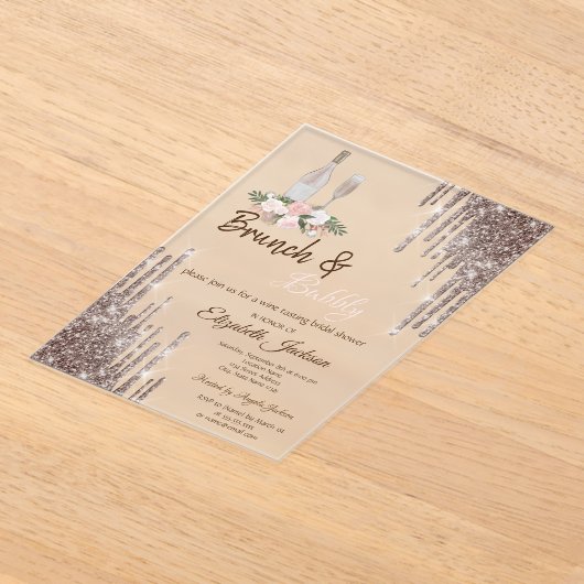 Chic Roos Gold Drivers Brunch en bubbelbaar Vrijge Acryl Uitnodigingen (Laagn)