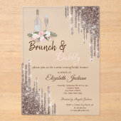 Chic Roos Gold Drivers Brunch en bubbelbaar Vrijge Acryl Uitnodigingen (Voorkant)