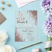 Chic Roos Gold Drivers Brunch en bubbelbaar Vrijge Acryl Uitnodigingen (Insitu (Huwelijk))