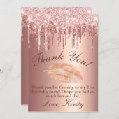 Chic Roos Gold Driving Glitter Birthday Bedankkaart (Voorkant / Achterkant)