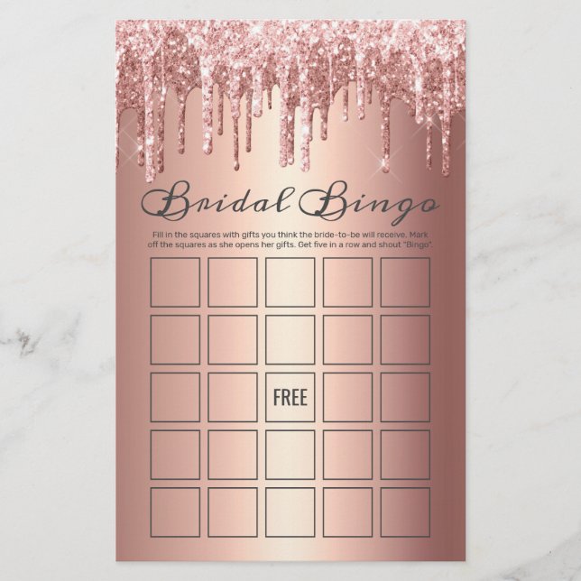 Chic Roos Gold Driving Glitter Bridal Bingo Game (Voorkant)