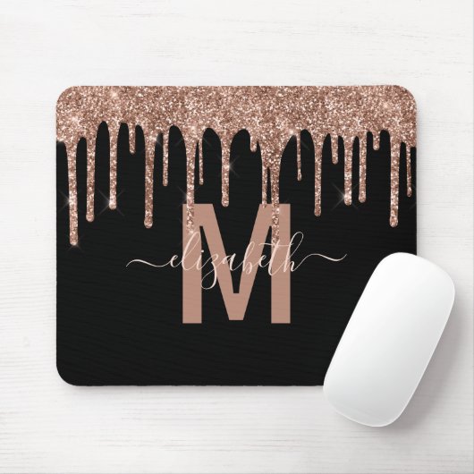 Chic Roos Gold Driving Glitter Monogram Naam Muismat (Met muis)