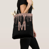 Chic Roos Gold Driving Glitter Monogram Naam Tote Bag (Dichtbij)