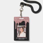 Chic Roos Gold Driving Glitter Photo Badge (Voorzijde met lanyard)