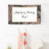 Chic Roos Gold en Black Floral Tekeningen Spandoek (Insitu)