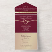 Chic Roos Gold en Bourgondische bruiloft All In One Uitnodiging (Binnen)