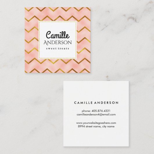 Chic Roos Gold en Chevron Stripes Visitekaartje (Voorkant / Achterkant)