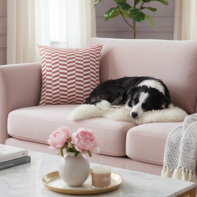 Chic Roos Gold en White Herringbone Accent Pillow Kussen (Elegant rose gold and white throw pillow.)