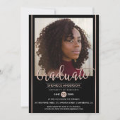 Chic Roos Gold en zwart Afstuderen | Aangepaste fo Kaart (Voorkant)