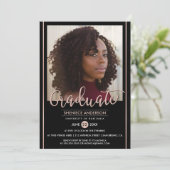 Chic Roos Gold en zwart Afstuderen | Aangepaste fo Kaart (Staand voorkant)
