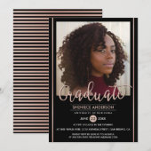 Chic Roos Gold en zwart Afstuderen | Aangepaste fo Kaart (Voorkant / Achterkant)