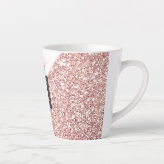 Chic Roos Gold Faux Glitter en Marmeren Monogram Latte Mok (Rechts)