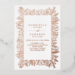 Chic Roos Gold Floral Line Art Drawing Wedding Folie Uitnodiging