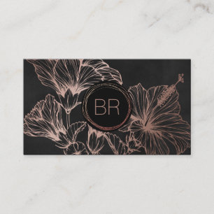 Chic Roos Gold Floral   Monogram Visitekaartje