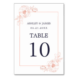 Chic Roos Gold Floral omlijnd marinesblauwe bruilo Kaart