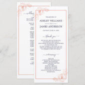 Chic Roos Gold Floral omlijnd marinesblauwe bruilo Programmakaart (Voorkant / Achterkant)