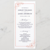 Chic Roos Gold Floral omlijnd marinesblauwe bruilo Programmakaart (Voorkant)