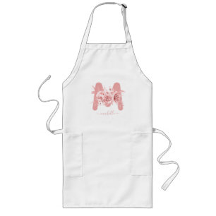 Chic Roos Gold Floral Waterverf Monogram Lang Schort