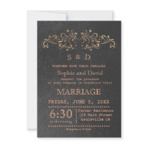 Chic Roos Gold Flourish Swirl Black Wedding Invite