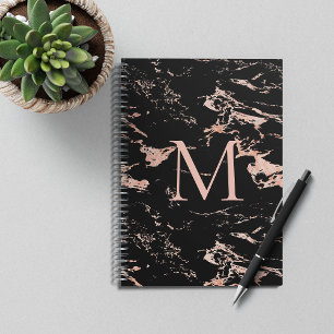 Chic Roos Gold Foil Black Marble Monogram Notitieboek