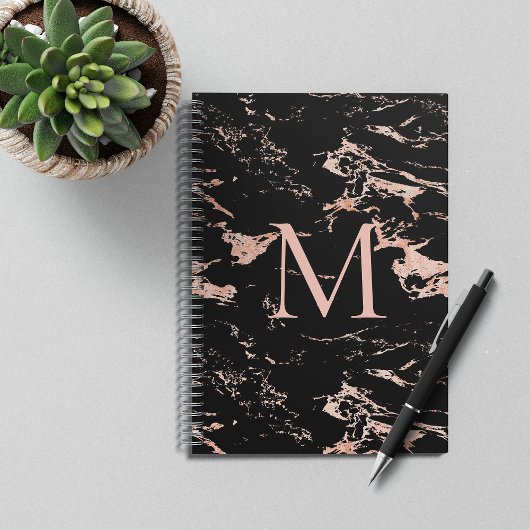 Chic Roos Gold Foil Black Marble Monogram Notitieboek