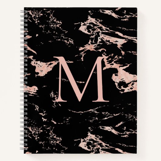 Chic Roos Gold Foil Black Marble Monogram Notitieboek (Voorkant)
