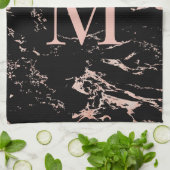 Chic Roos Gold Foil Black Marble Monogram Theedoek (Gevouwen)