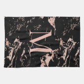 Chic Roos Gold Foil Black Marble Monogram Theedoek (Horizontaal)