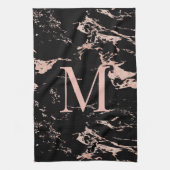 Chic Roos Gold Foil Black Marble Monogram Theedoek (Verticaal)