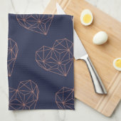 Chic Roos Gold Foil Geometric Heart op Navy Blue Theedoek (Quarter Fold)