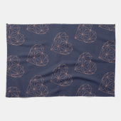 Chic Roos Gold Foil Geometric Heart op Navy Blue Theedoek (Horizontaal)