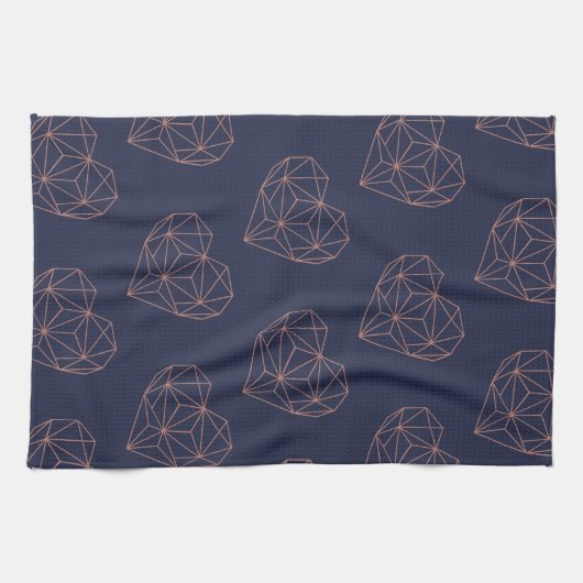 Chic Roos Gold Foil Geometric Heart op Navy Blue Theedoek (Horizontaal)