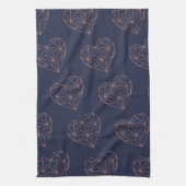 Chic Roos Gold Foil Geometric Heart op Navy Blue Theedoek (Verticaal)