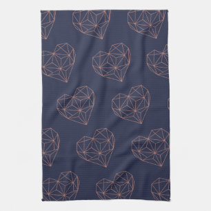 Chic Roos Gold Foil Geometric Heart op Navy Blue Theedoek