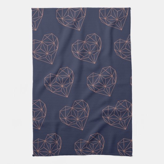 Chic Roos Gold Foil Geometric Heart op Navy Blue Theedoek (Verticaal)