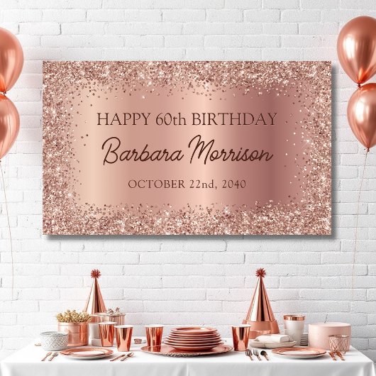 Chic Roos Gold Foil Glitter 60ste Verjaardag Scrip Spandoek