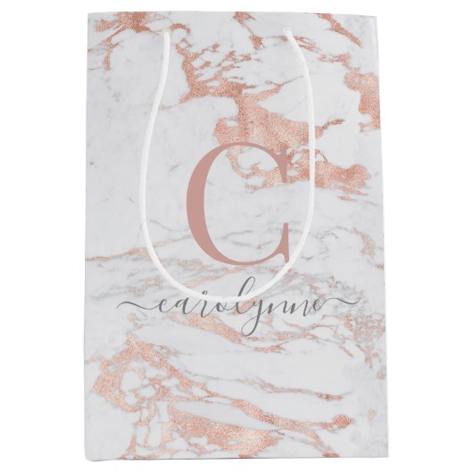Chic Roos Gold Foil marble Monogram Medium Cadeauzakje (Voorkant)