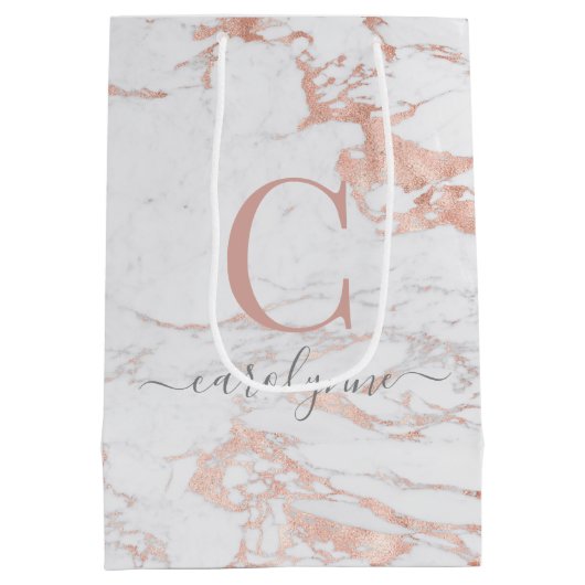 Chic Roos Gold Foil marble Monogram Medium Cadeauzakje (Achterkant)