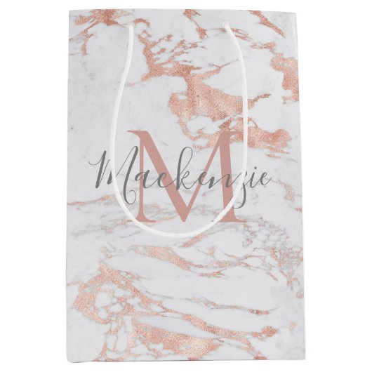 Chic Roos Gold Foil marble Monogram Medium Cadeauzakje (Voorkant)