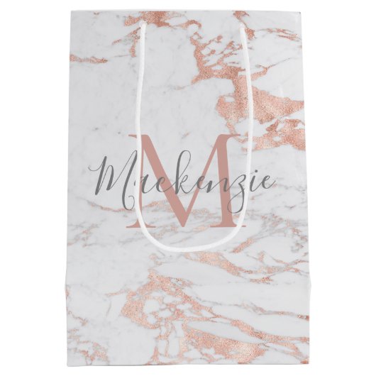 Chic Roos Gold Foil marble Monogram Medium Cadeauzakje (Achterkant)