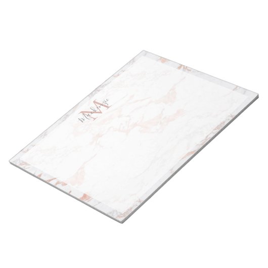 Chic Roos Gold Foil marble Monogram Notitieblok (Schuin)
