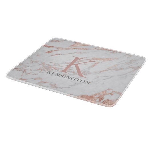 Chic Roos Gold Foil marble Monogram Snijplank (Hoek)