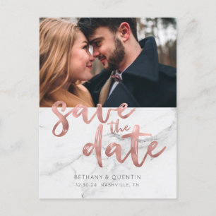 Chic Roos Gold Foil Script Marble Save the Date Aankondigingskaart