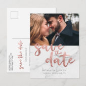 Chic Roos Gold Foil Script Marble Save the Date Aankondigingskaart (Voorkant / Achterkant)