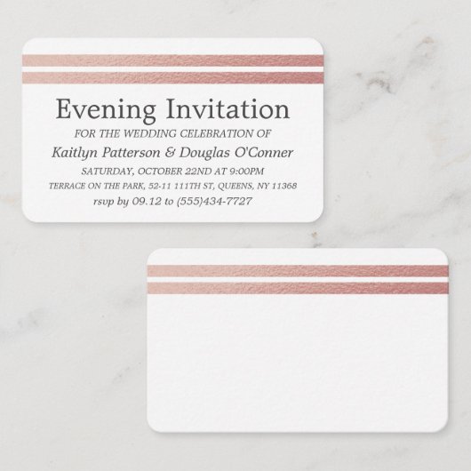 Chic Roos Gold Foil Stripes Evening Event Ticket (Voorkant / Achterkant)