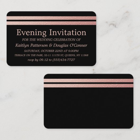 Chic Roos Gold Foil Stripes Evening Event Ticket (Voorkant / Achterkant)